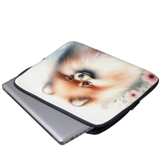 Niedliche Spitz-Aquarelldarstellung Laptopschutzhülle (Vorne Knopf)
