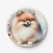 Niedliche Spitz-Aquarelldarstellung Pappteller (Vorderseite)