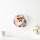 Niedliche Spitz-Aquarelldarstellung Runde Wanduhr (Zuhause)