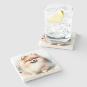 Niedliche Spitz-Aquarelldarstellung Steinuntersetzer (Seitenansicht)