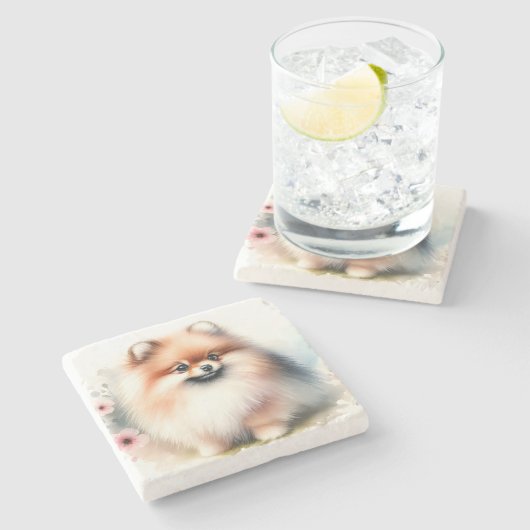 Niedliche Spitz-Aquarelldarstellung Steinuntersetzer (Seitenansicht)