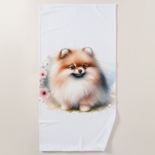 Niedliche Spitz-Aquarelldarstellung Strandtuch (Vorderseite)