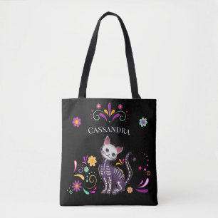 Niedliche Spookie Katze mit farbigen Blume Tasche