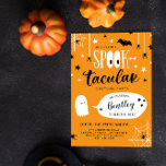 Niedliche Spooktacular Kids Halloween Einladung<br><div class="desc">Niedliche Halloween-Party-Einladung mit Spooktacular in einer Kombination aus lustigen Schriftart, die Doppel-O's in Lok, die so gestaltet sind, dass sie wie große Augen aussehen. Der Text ist von Sternen, Spinnen und einer Fledermaus umgeben. Und ein niedliches Gespenst erzählt Ihren Gästen den Namen und das Alter des Geburtstagskindes. Die Rückseite weist...</div>