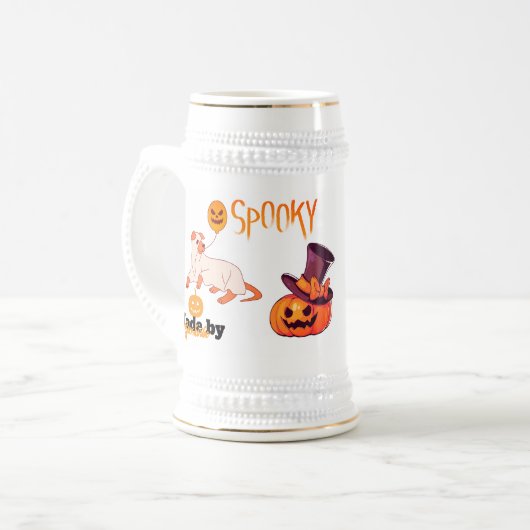 Niedliche Spooky Dog Ghost & Pumpkin Halloween Des Bierglas (Vorderseite Links)