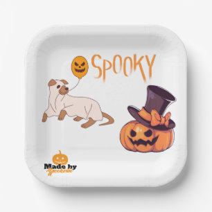 Niedliche Spooky Dog Ghost & Pumpkin Halloween Des Pappteller