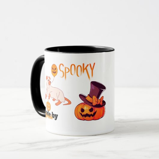 Niedliche Spooky Dog Ghost & Pumpkin Halloween Des Tasse (Vorderseite Links)