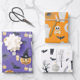 NIEDLICHE SPOOKY HALLOWEEN GHOSTS PUMPKINS BATS MO GESCHENKPAPIER SET