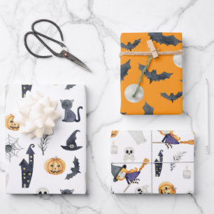 NIEDLICHE SPOOKY HALLOWEEN GHOSTS PUMPKINS BATS MO GESCHENKPAPIER SET