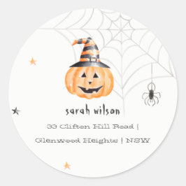 Niedliche Spooky Halloween Pumpkin Spider-Adresse Runder Aufkleber