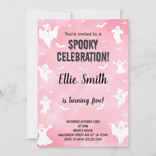 Niedliche Spooky Party Card für Mädchen oder Kinde Einladung (Vorderseite)