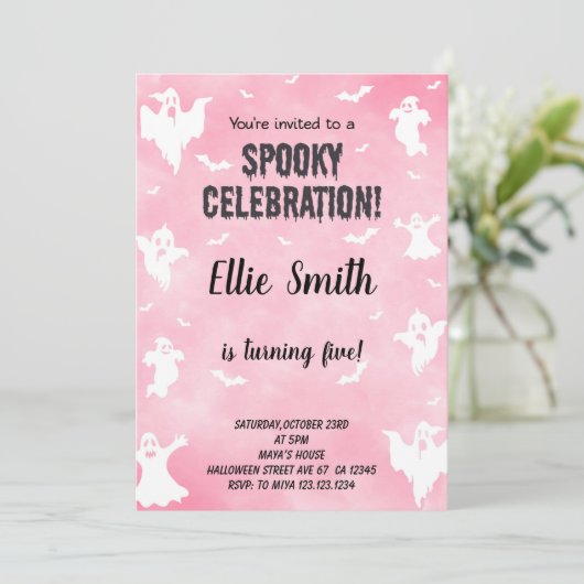 Niedliche Spooky Party Card für Mädchen oder Kinde Einladung (Stehend Vorderseite)