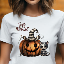 Niedliche, spöttisch gestreifte Halloween Kitten T-Shirt