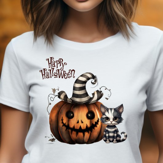 Niedliche, spöttisch gestreifte Halloween Kitten T-Shirt
