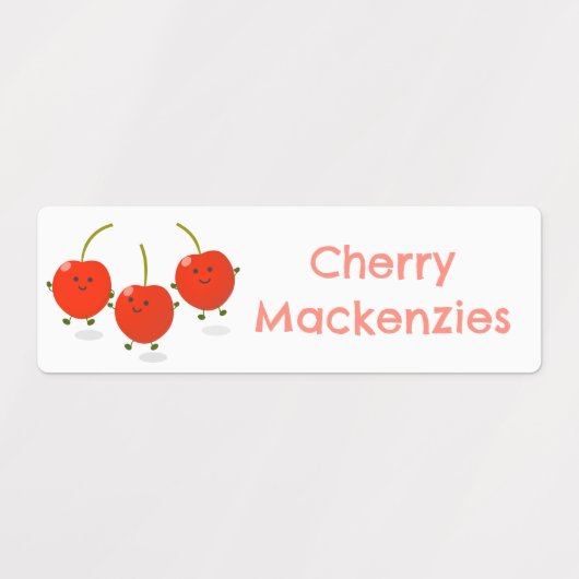 Niedliche springende rote Kirschen Cartoon persona Etiketten (Design 1)