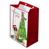 Niedliche Springer Spaniel Weihnachtsmannmütze und Mittlere Geschenktüte (Vorderseite Schrägansicht)