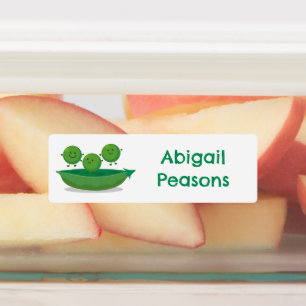 Niedliche Springererbsen in personalisierte Cartoo Etiketten