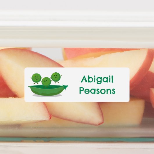 Niedliche Springererbsen in personalisierte Cartoo Etiketten (Befestigt)