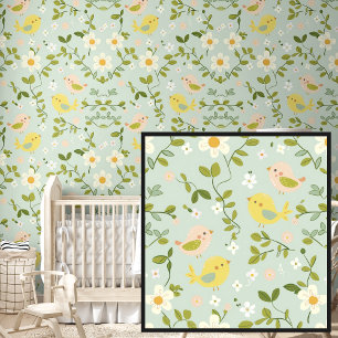 Niedliche Springtime-Blume und Vögel auf weichem G Tapete