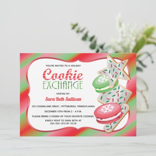 Niedliche Sprinklen | Macarons Cookie Exchange-Par Einladung (Stehend Vorderseite)