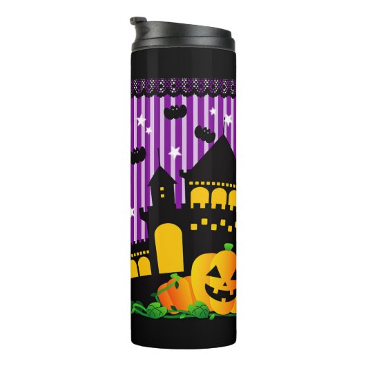 Niedliche Spuk Hausboote und Pumpkins Thermosbecher (Nach rechts gedreht)