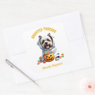 Niedliche Spuk Leckereien Yorkie Pup Adorroween Ha Quadratischer Aufkleber