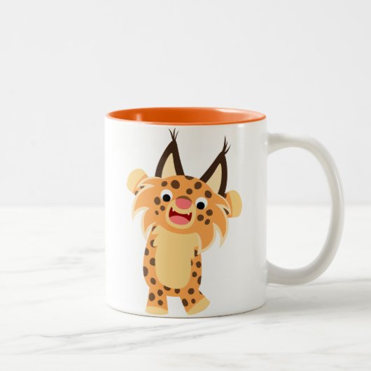 Niedliche Spunky Cartoonbobcat-Tasse Zweifarbige Tasse (Rechts)