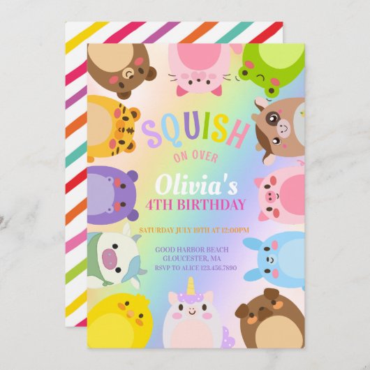 Niedliche Squishmallow Geburtstagseinladung Einladung (Vorne/Hinten)