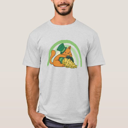 Niedliche St. Patrick's Cat mit Gold und Regenboge T-Shirt (Vorderseite)