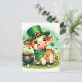 Niedliche St. Patricks Day Braun und Weiße Kuh Postkarte (Stehend Vorderseite)
