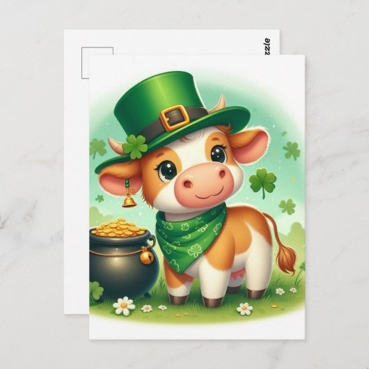Niedliche St. Patricks Day Braun und Weiße Kuh Postkarte (Vorne/Hinten)