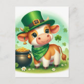 Niedliche St. Patricks Day Braun und Weiße Kuh Postkarte (Vorderseite)