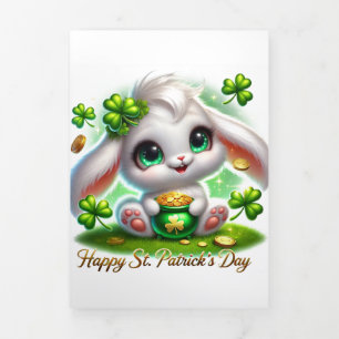 Niedliche St Patrick's Day Card mit Bunny Dreifach Gefaltete Urlaubskarte