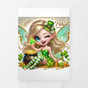 Niedliche St Patrick's Day Card mit Fairy Dreifach Gefaltete Urlaubskarte