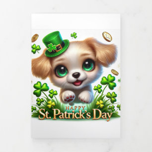 Niedliche St Patrick's Day Card mit festem Welpe Dreifach Gefaltete Urlaubskarte