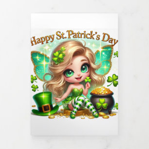 Niedliche St Patrick's Day Card mit festlicher Fee Dreifach Gefaltete Urlaubskarte