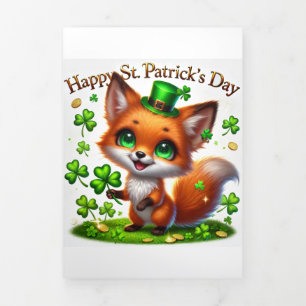 Niedliche St Patrick's Day Card mit Fox Dreifach Gefaltete Urlaubskarte