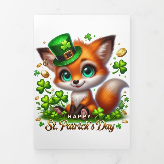 Niedliche St Patrick's Day Card mit Fox Dreifach Gefaltete Urlaubskarte (Cover)