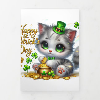 Niedliche St Patrick's Day Card mit Kitty Dreifach Gefaltete Urlaubskarte