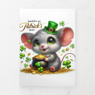 Niedliche St Patrick's Day Card mit Maus Dreifach Gefaltete Urlaubskarte