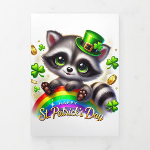 Niedliche St Patrick's Day Card mit Raccoon Dreifach Gefaltete Urlaubskarte