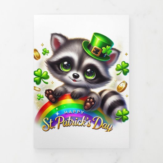 Niedliche St Patrick's Day Card mit Raccoon Dreifach Gefaltete Urlaubskarte (Cover)