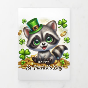 Niedliche St Patrick's Day Card mit Raccoon Dreifach Gefaltete Urlaubskarte