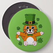 Niedliche St Patrick's Day Cat mit Kleeblättern Ca Button (Vorne & Hinten)