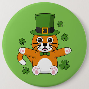 Niedliche St Patrick's Day Cat mit Kleeblättern Ca Button