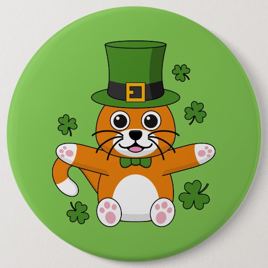 Niedliche St Patrick's Day Cat mit Kleeblättern Ca Button (Vorderseite)