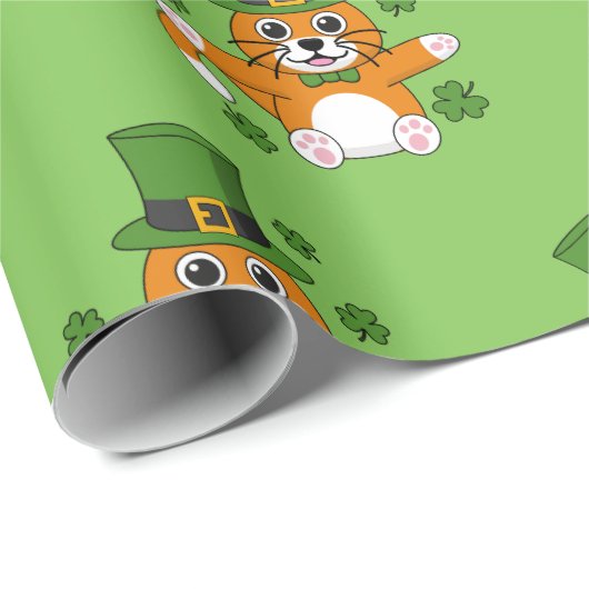 Niedliche St Patrick's Day Cat mit Kleeblättern Ca Geschenkpapier (Rolleneckpunkt)