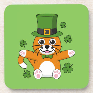 Niedliche St Patrick's Day Cat mit Kleeblättern Ca Getränkeuntersetzer