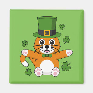 Niedliche St Patrick's Day Cat mit Kleeblättern Ca Magnet