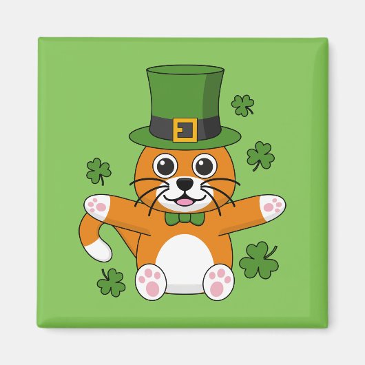 Niedliche St Patrick's Day Cat mit Kleeblättern Ca Magnet (Vorne)